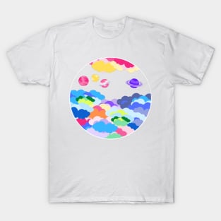 Bright clouds and space planets - Colourful T-Shirt